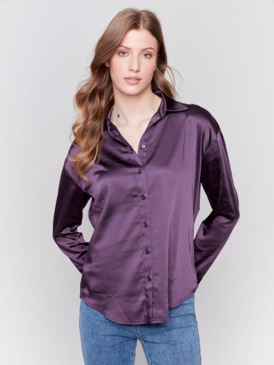 Plum Long Sleeve Button Up Top Charlie B c4489R-984B-215