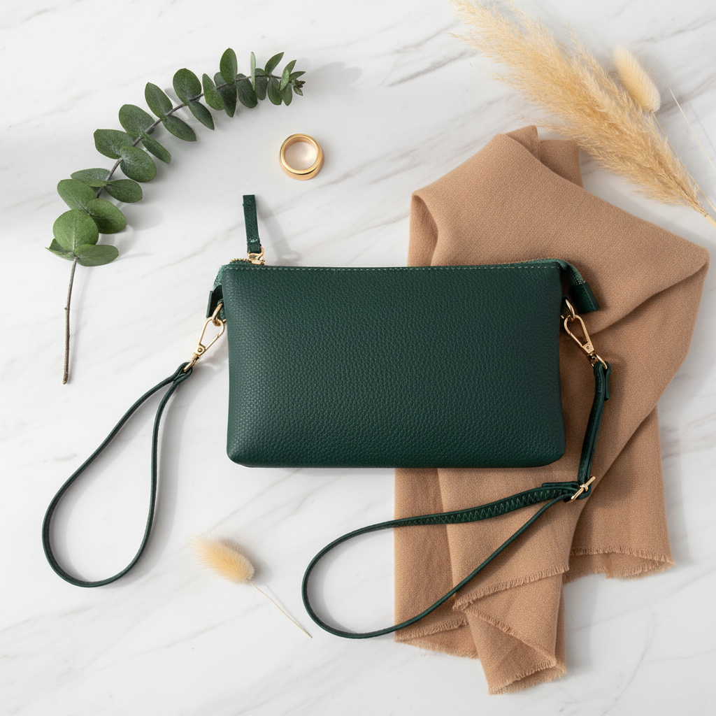 Dark Emerald Riley Flat Lay Lifestyle