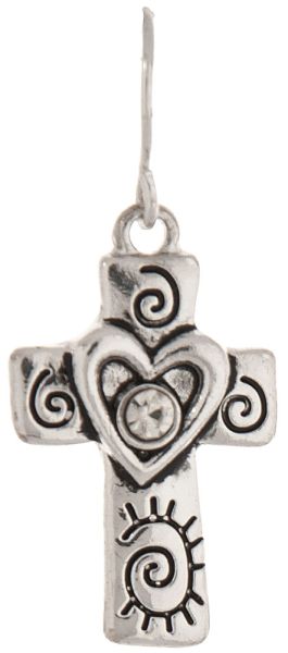 E1630S Silver Heart Cross Earrings Rain