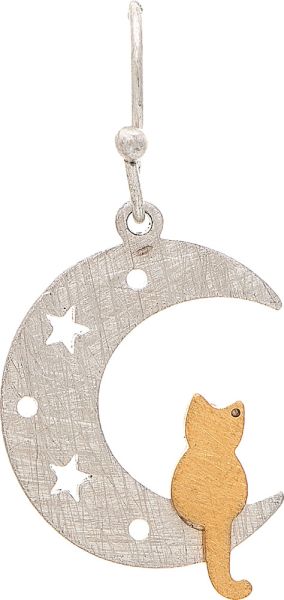 Kitty Cat in the Moon Two-Tone French Wire Earrings Rain Jewelry E3190TT