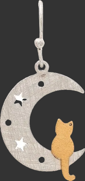 Kitty Cat in the Moon Two-Tone French Wire Earrings Rain Jewelry E3190TT