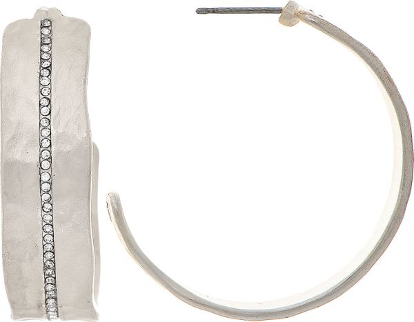 Matte Silver Crystal Stripe Hoop Earrings Rain Jewelry E3252S
