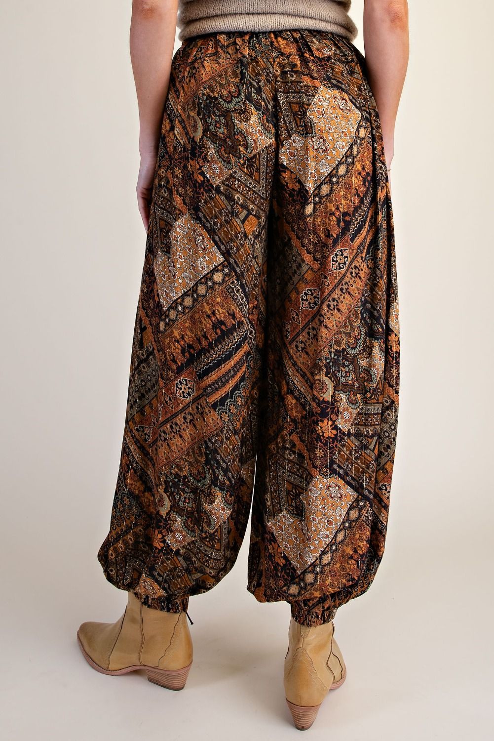Black & Yellow Patchwork Printed Rayon Pants Easel eb58177