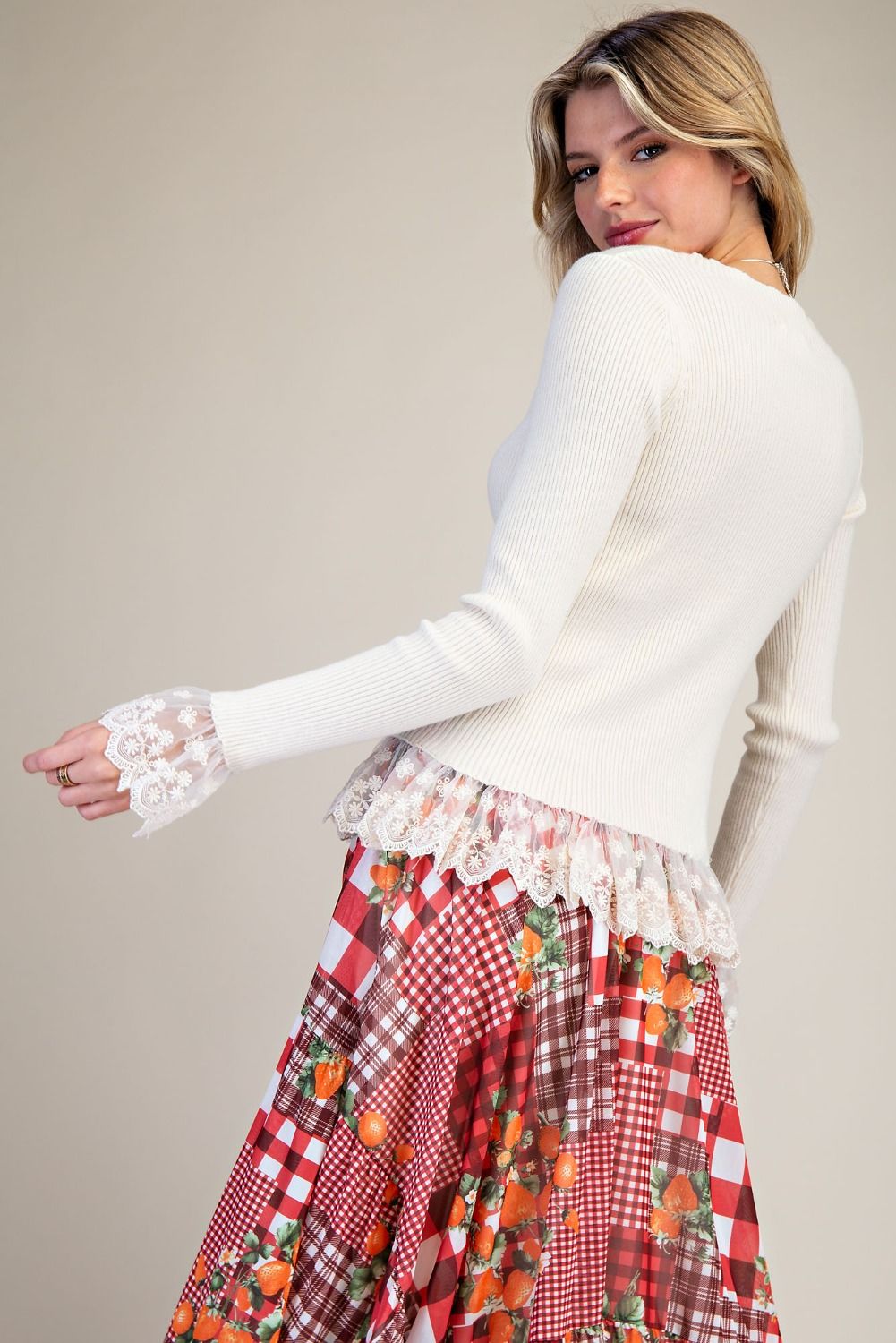 Easel ET19000 Lace Hem Knitted Sweater Top