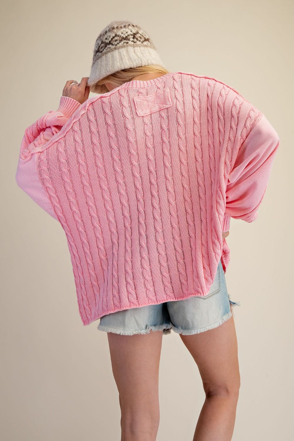 Candy Pink Cable Knitted Sweater Easel ET72140