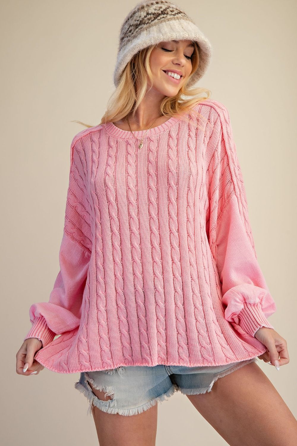 Candy Pink Cable Knitted Sweater Easel ET72140