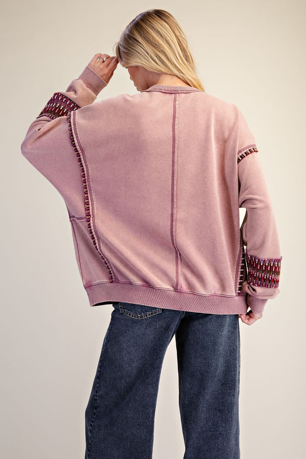 Mauve Long Sleeve Flower Patch Sweatshirt Easel et72154