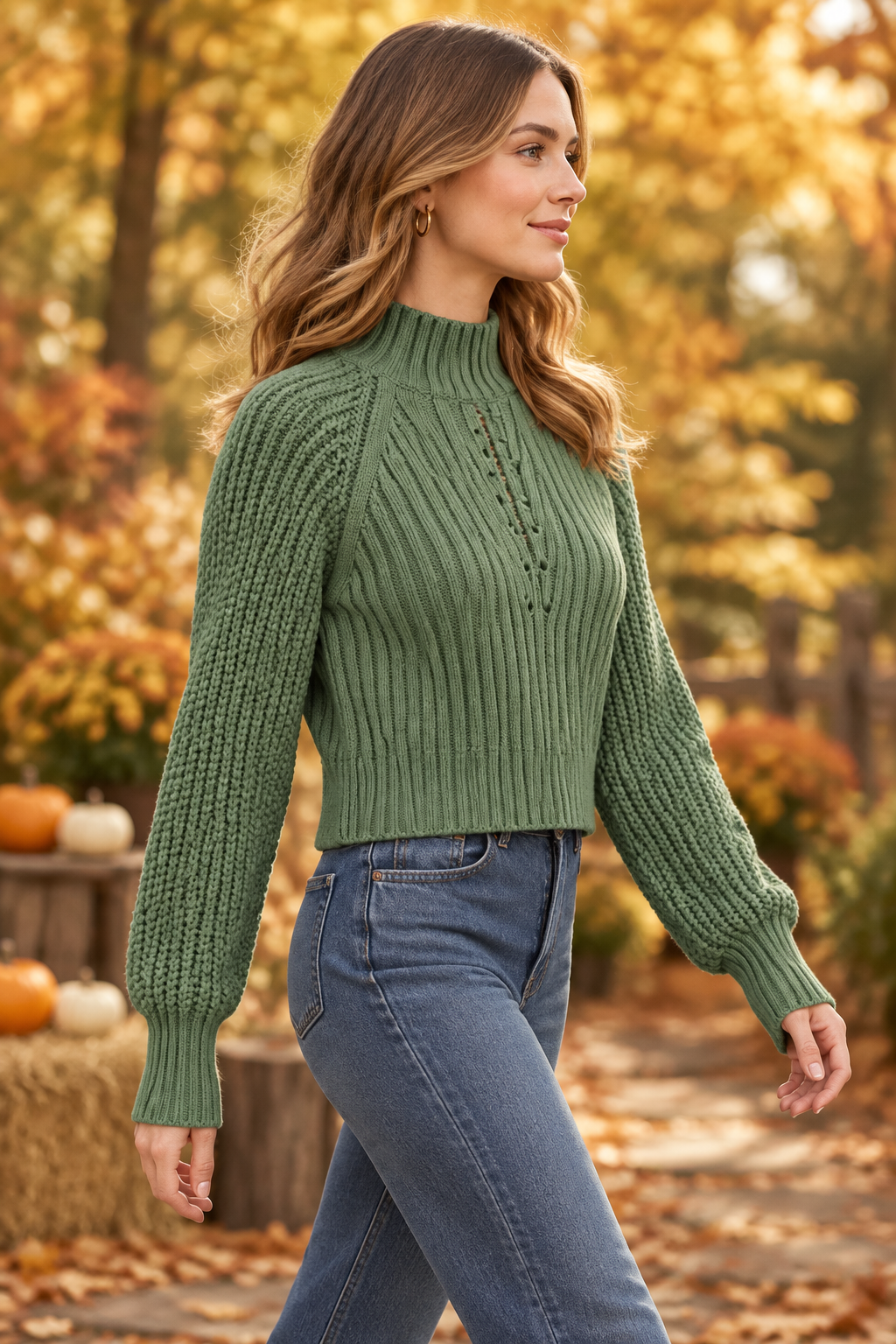 Sage Green Textured Ribbed Button-Front Sweater Ethyl 584HUN-DAWN