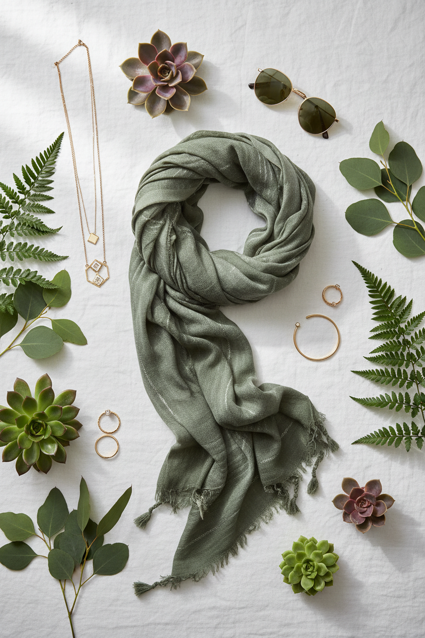 Forest Green Scarf - Flat Lay