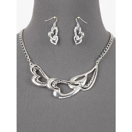 Antique Silver Filigree Three Open Metal Heart NK Set 0011 Premiere FR4014