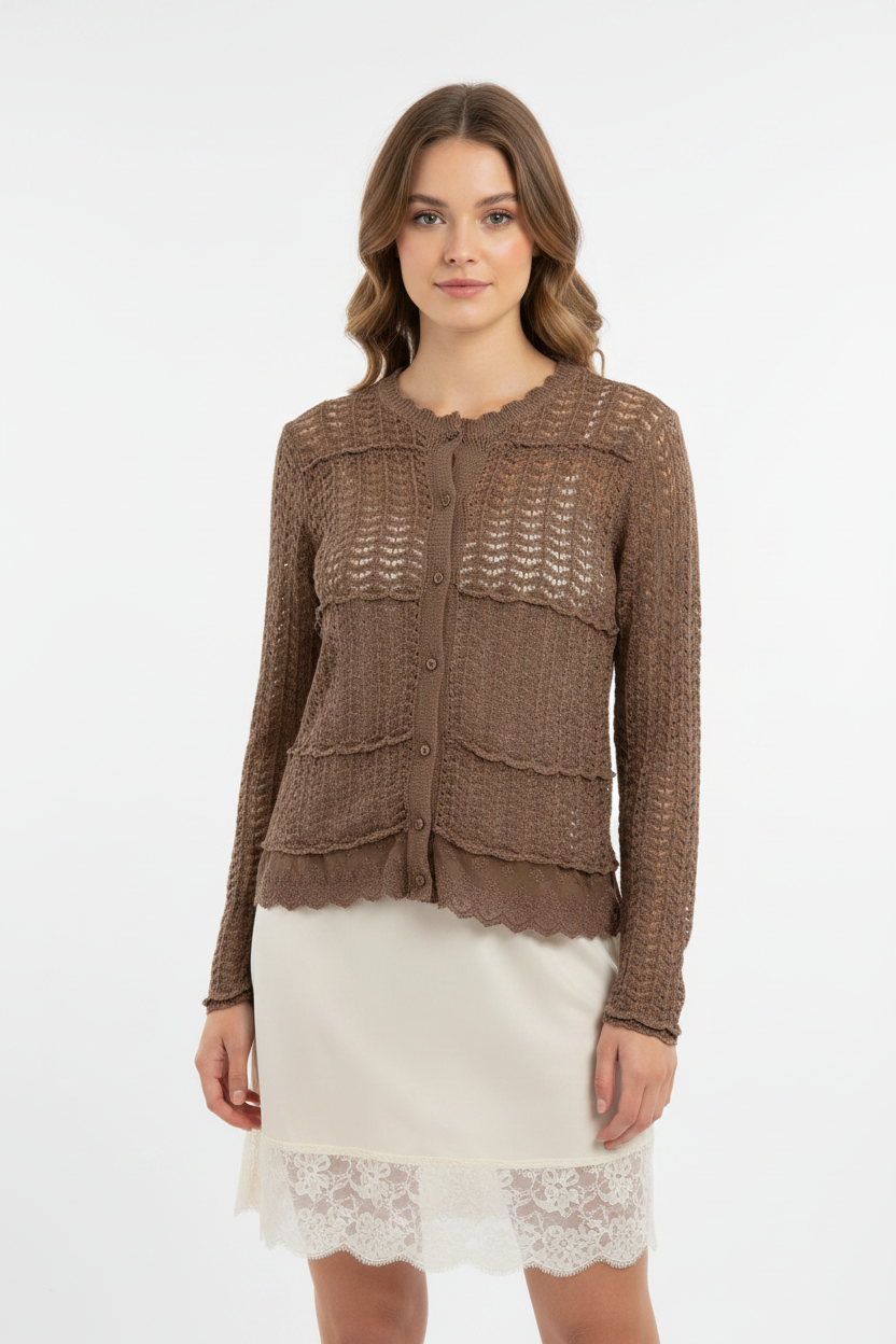 Easel ST100109 Lace Bottom Knitted Cardigan