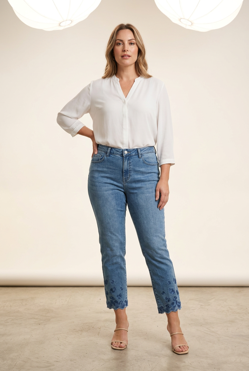 Charlie B - Blue Bloom Embroidered Crop Jeans - C5183-828A