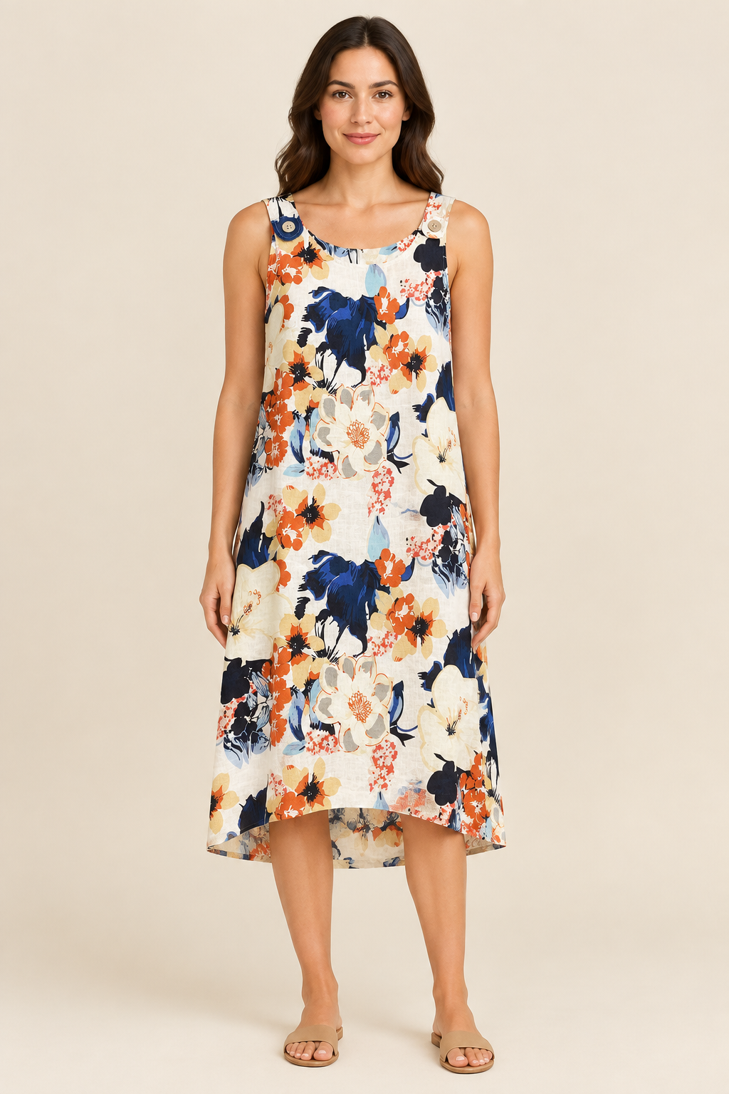 Ivory Multicolor Floral Sleeveless Shift Dress Charlie B C3154-032B
