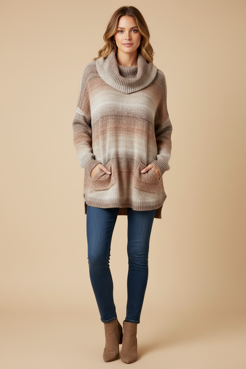 Blush Marled Cowl Neck Sweater