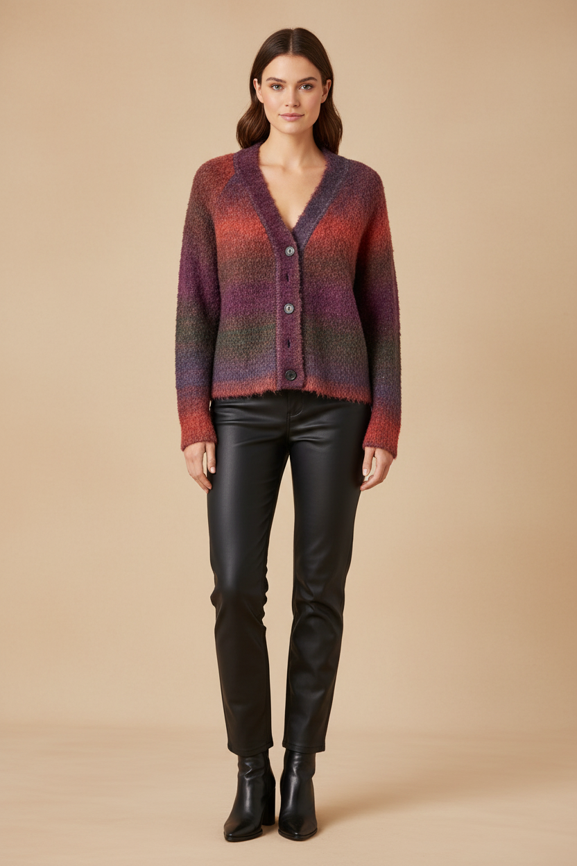 Berry Ombre Boucle Button Cardigan