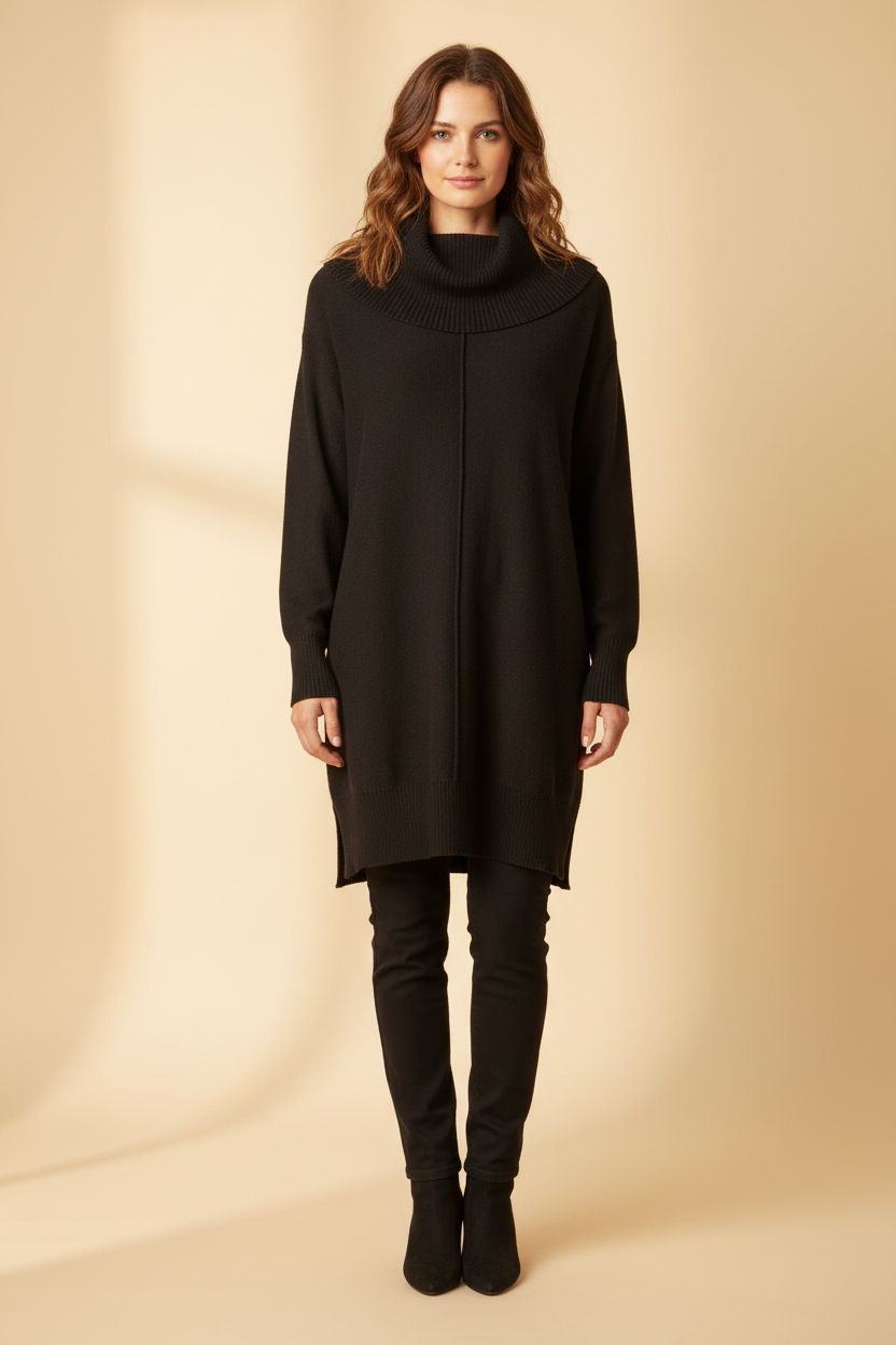 Charcoal Cowl Neck Tunic Sweater