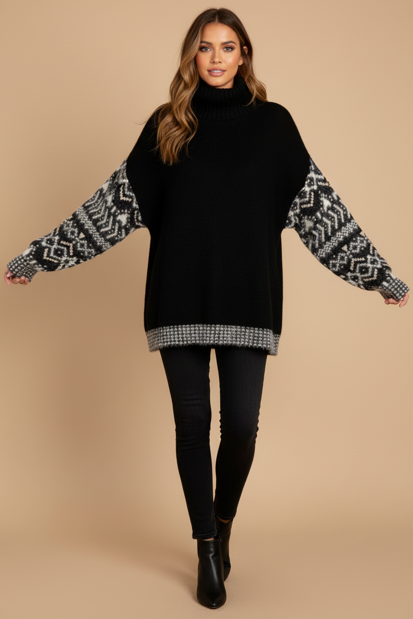 Black Nordic Fair Isle Turtleneck Sweater