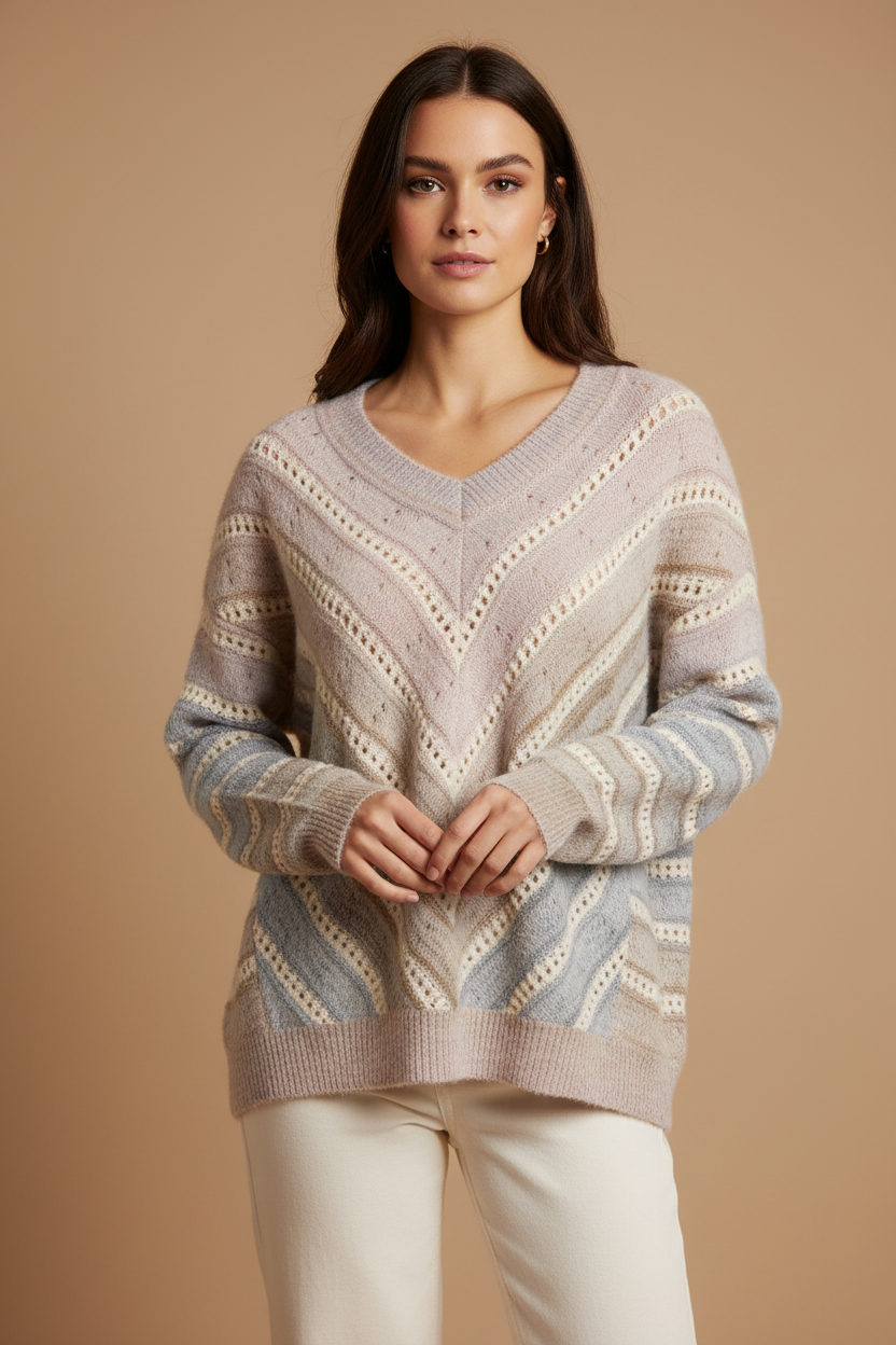 Blush Chevron Pointelle Lace Sweater Charlie B C2756-076C