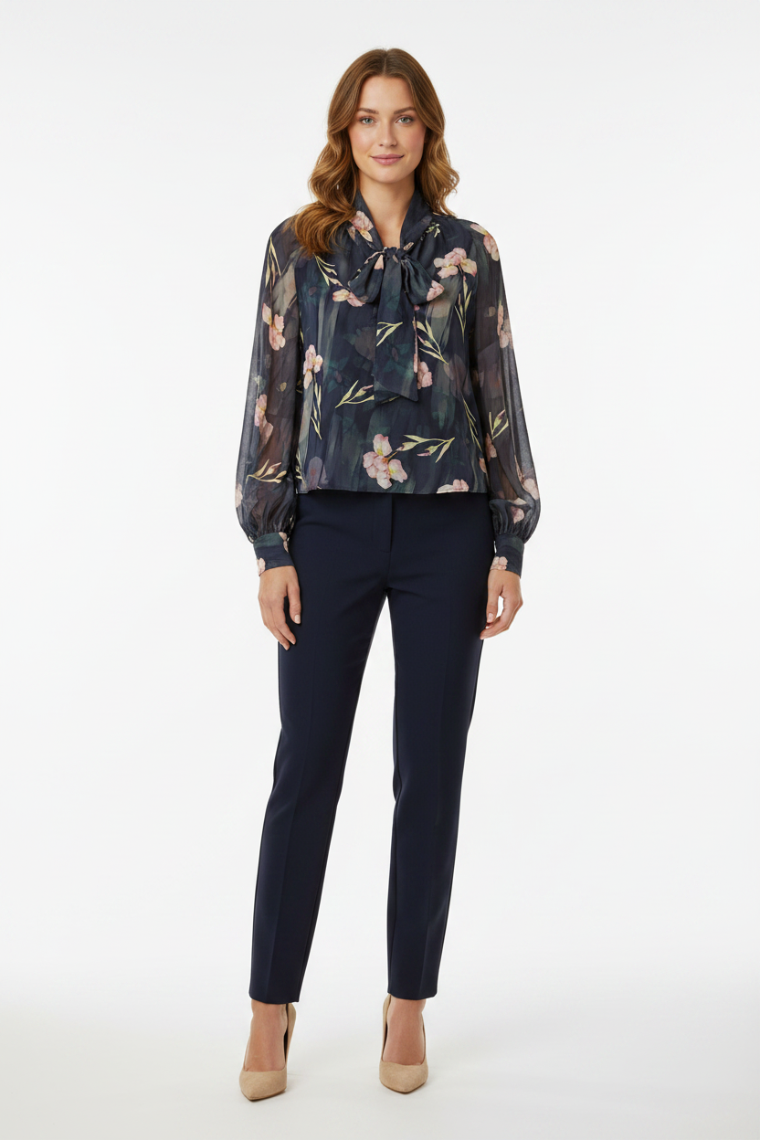 Floral Printed Tie Front Blouse ee:some tk16242
