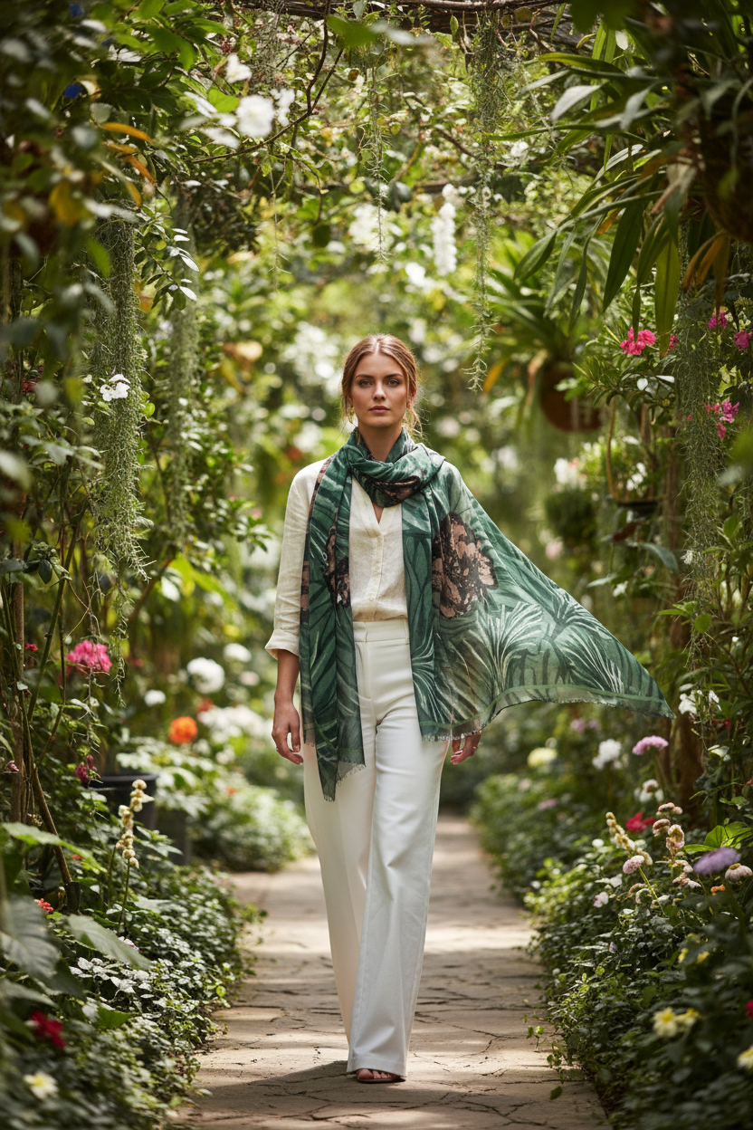 Green Botanical Scarf - Garden