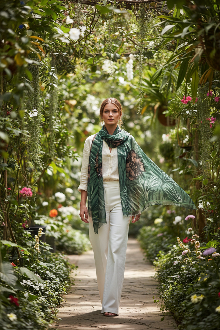 Green Botanical Scarf - Garden
