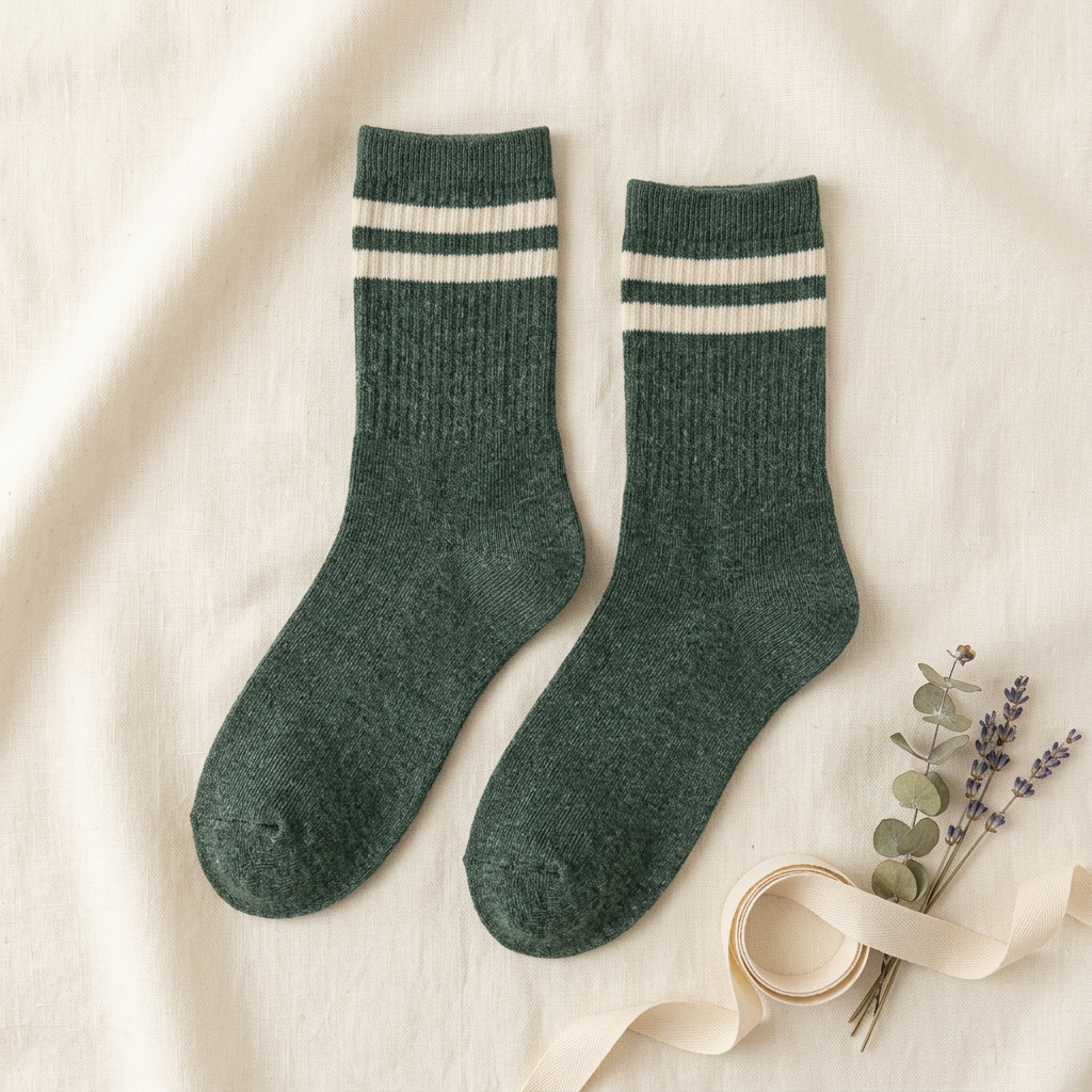 Forest Green & Cream Striped Knit Socks Jasper Trading LLC 1502