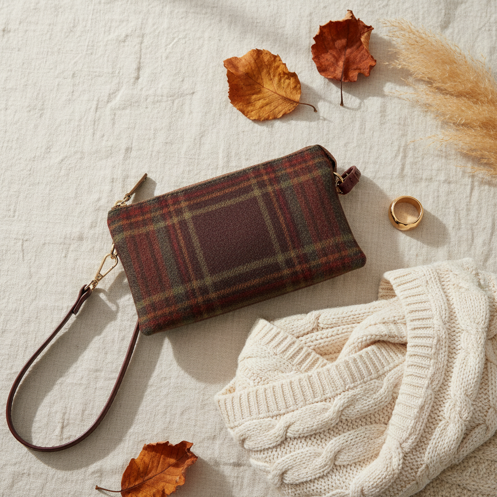 Maroon Riley Plaid Crossbody/Wristlet | Jen & Co - M013PLD-MRN