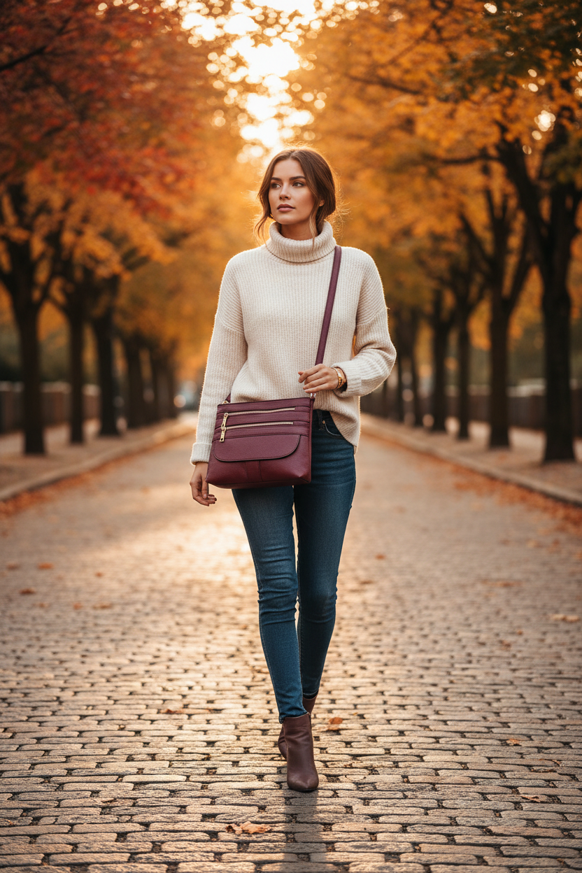 Plum Octavia Multi-Zip Crossbody | Jen & Co - M2870-PL