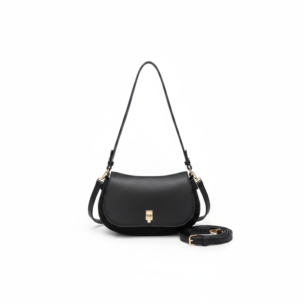 Black Quinn Faux Suede Shoulder Bag | Jen & Co - M2850-BK