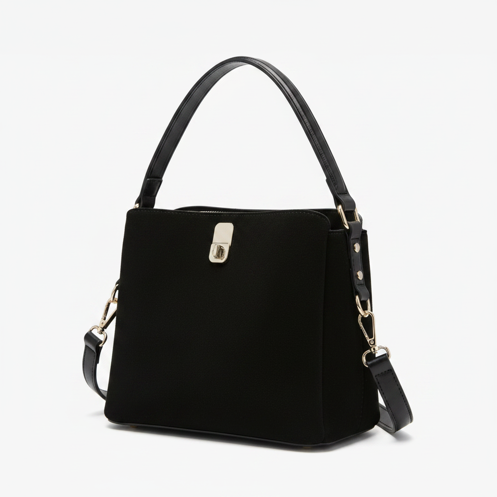 Black/Black Allison Faux Suede Satchel | Jen & Co - M2819-BK.BK