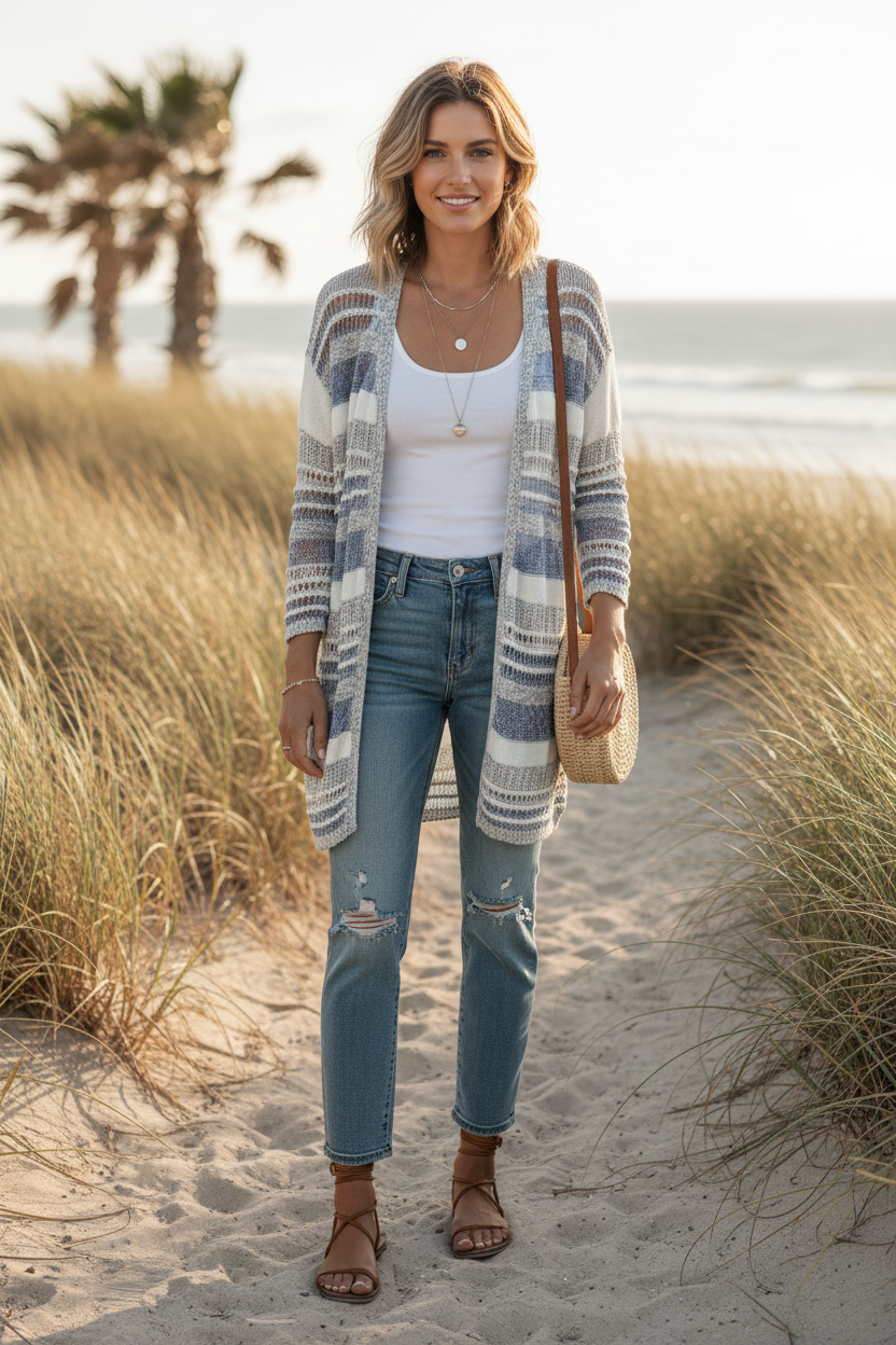 Novelty Yarn Long Sleeve Cardigan Charlie B C2813-281C
