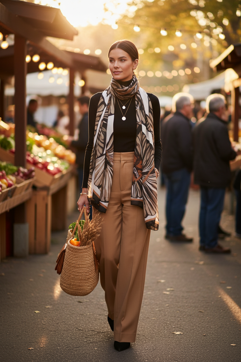Khaki Botanical Scarf - Market