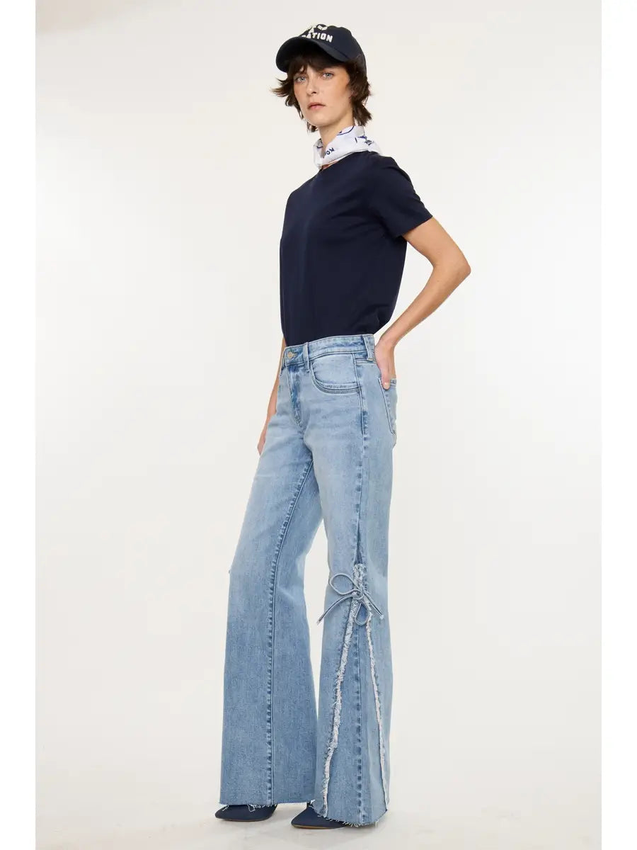 Mid Rise Wide Flare Jeans With Bow KanCan KC9453M