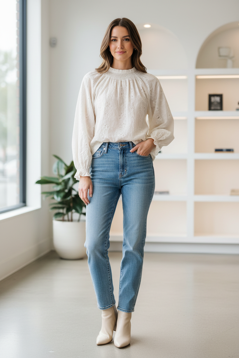 LT1478 Ecru Blouse on Model