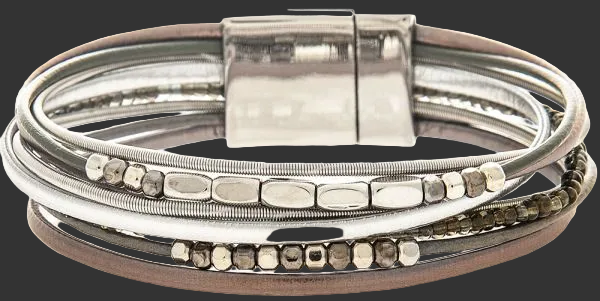 Silver Hematite Grey Box Bead Bracelet Rain Jewelry MB113