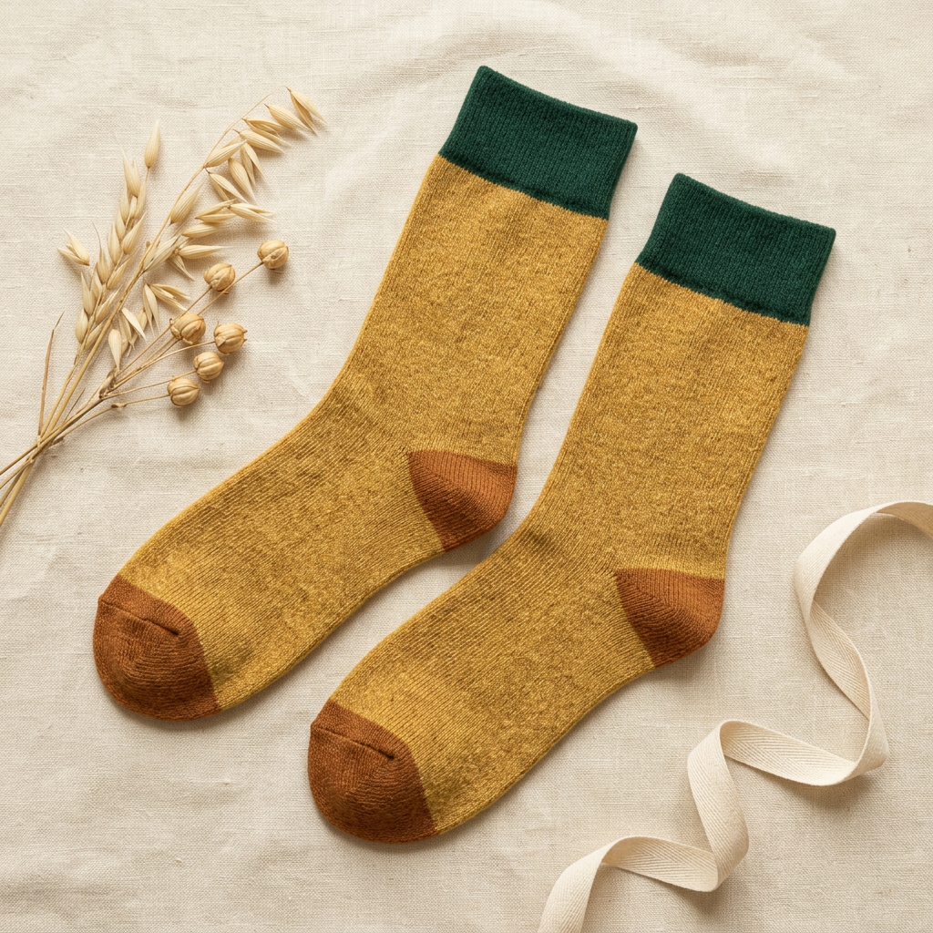 Mustard Colorblock Knit Socks with Forest Green Cuffs Jasper Trading LLC