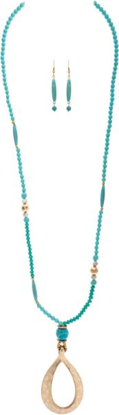 Beaded Big Teardrop Teal Necklace Gold Rain Jewelry N2992G