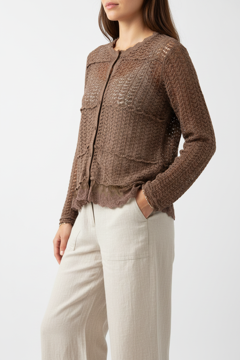 Easel ST100109 Lace Bottom Knitted Cardigan