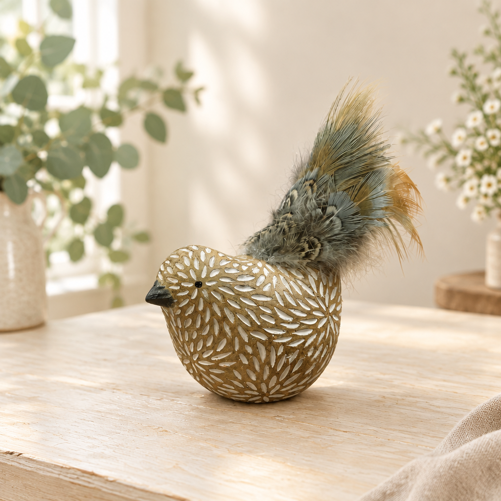 Hand Feathered Bird Decor 1