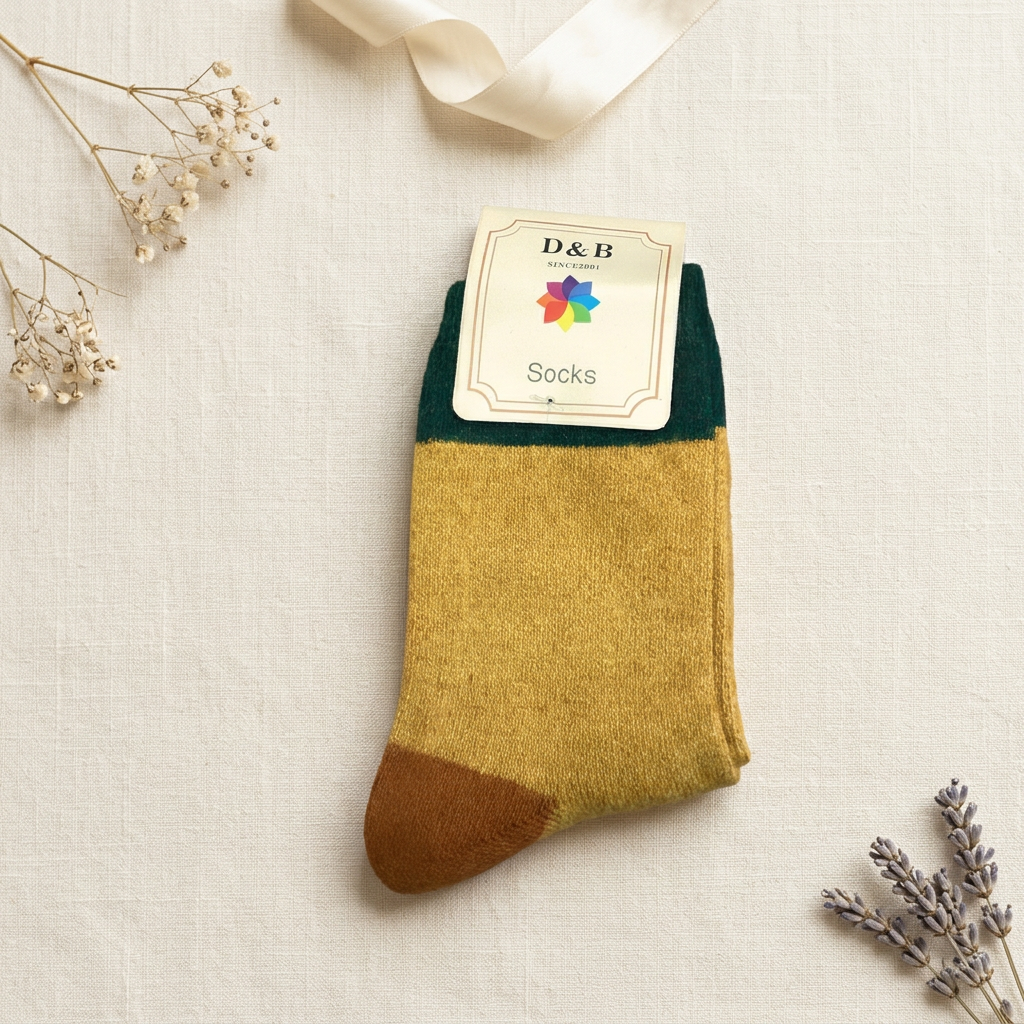 Mustard Colorblock Knit Socks with Forest Green Cuffs Jasper Trading LLC