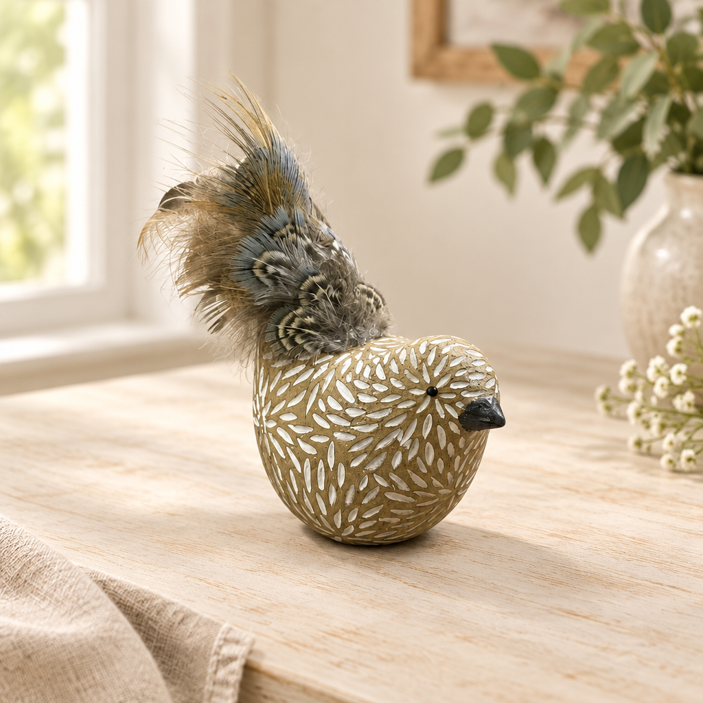 Hand Feathered Bird Decor 1