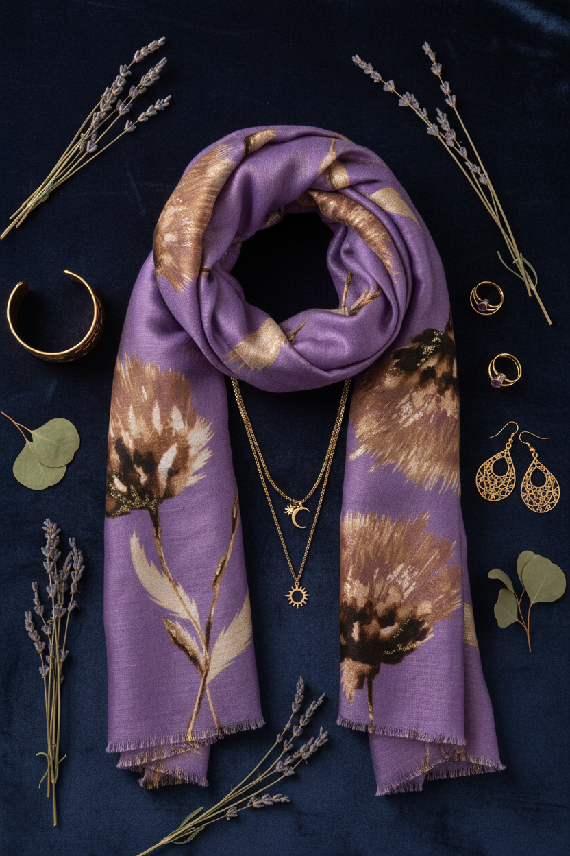 Purple Gold Scarf - Flat Lay