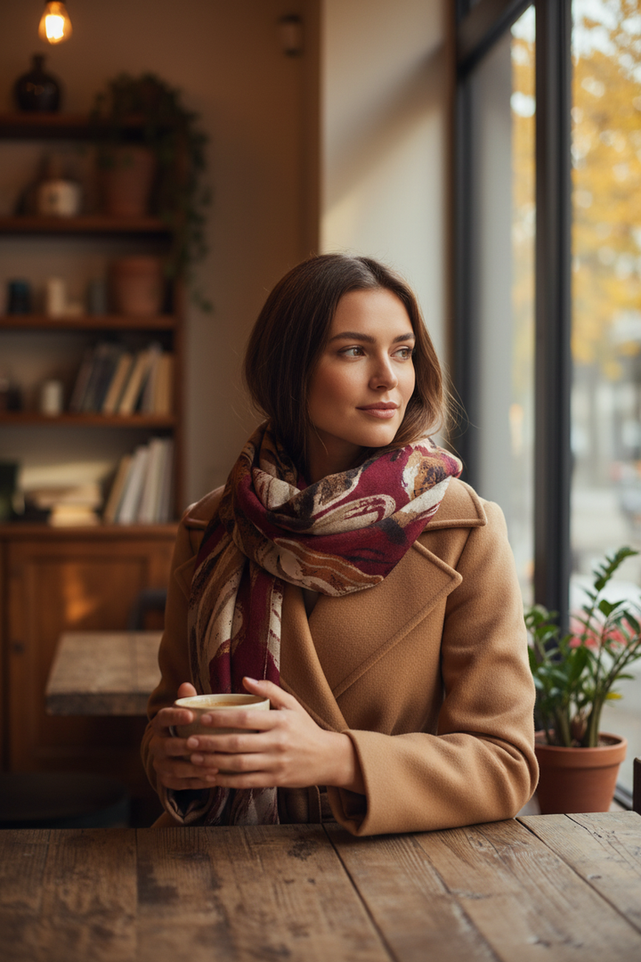 Red Brushstroke Scarf - Café