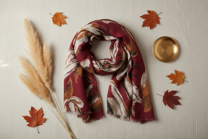 Red Brushstroke Scarf - Flat Lay