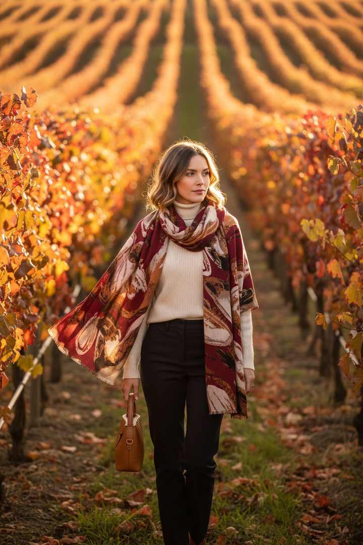 Red Brushstroke Scarf - Vineyard