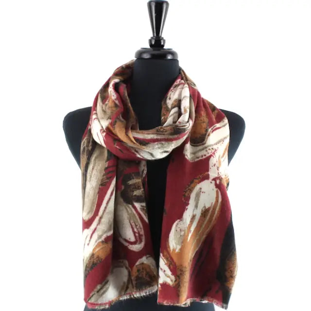 Red Fall Print Scarf Pretty Persuasions s25209-04