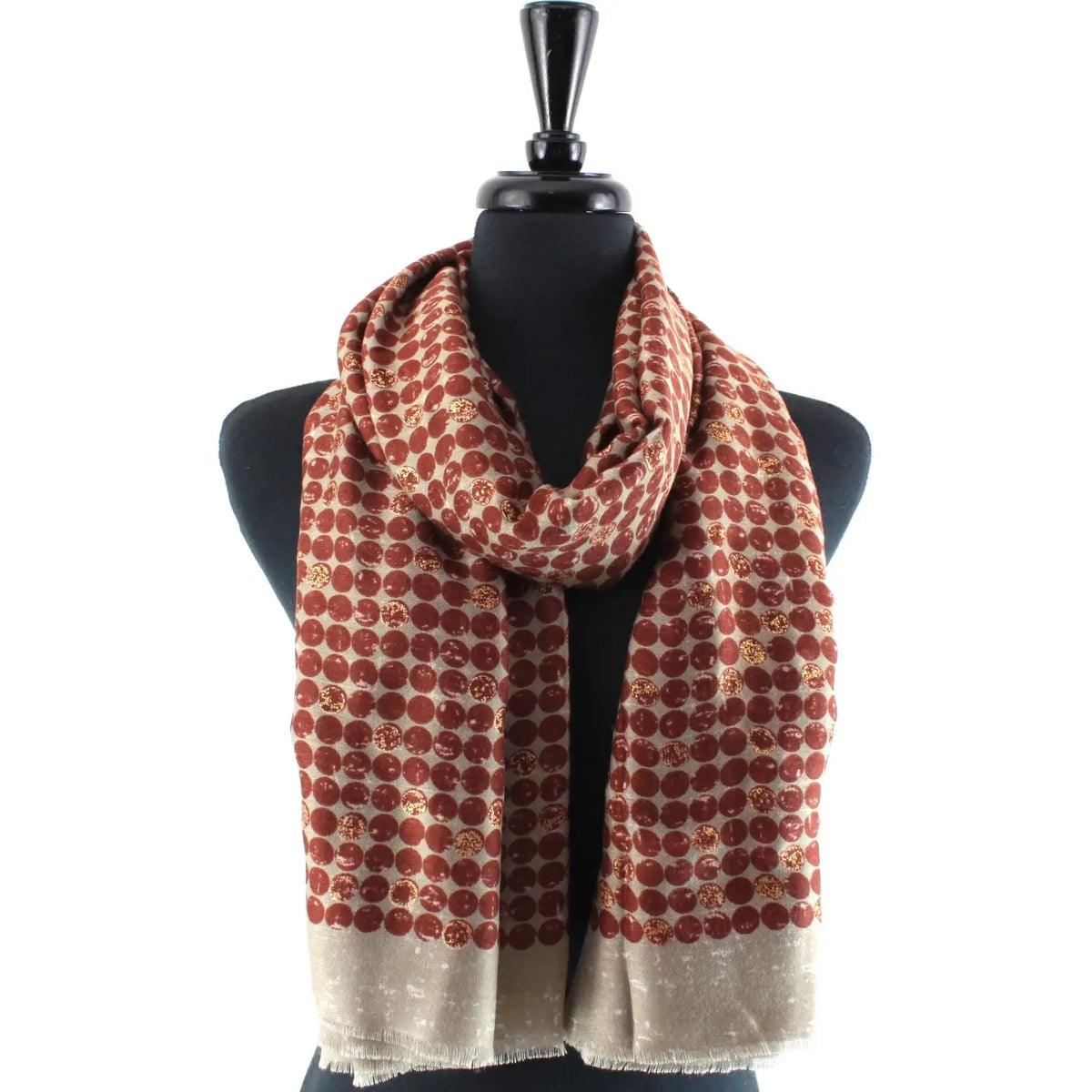 Lightweight Printed Rust Scarf w/ Gold Metallic Pretty Persuasions s25232-02
