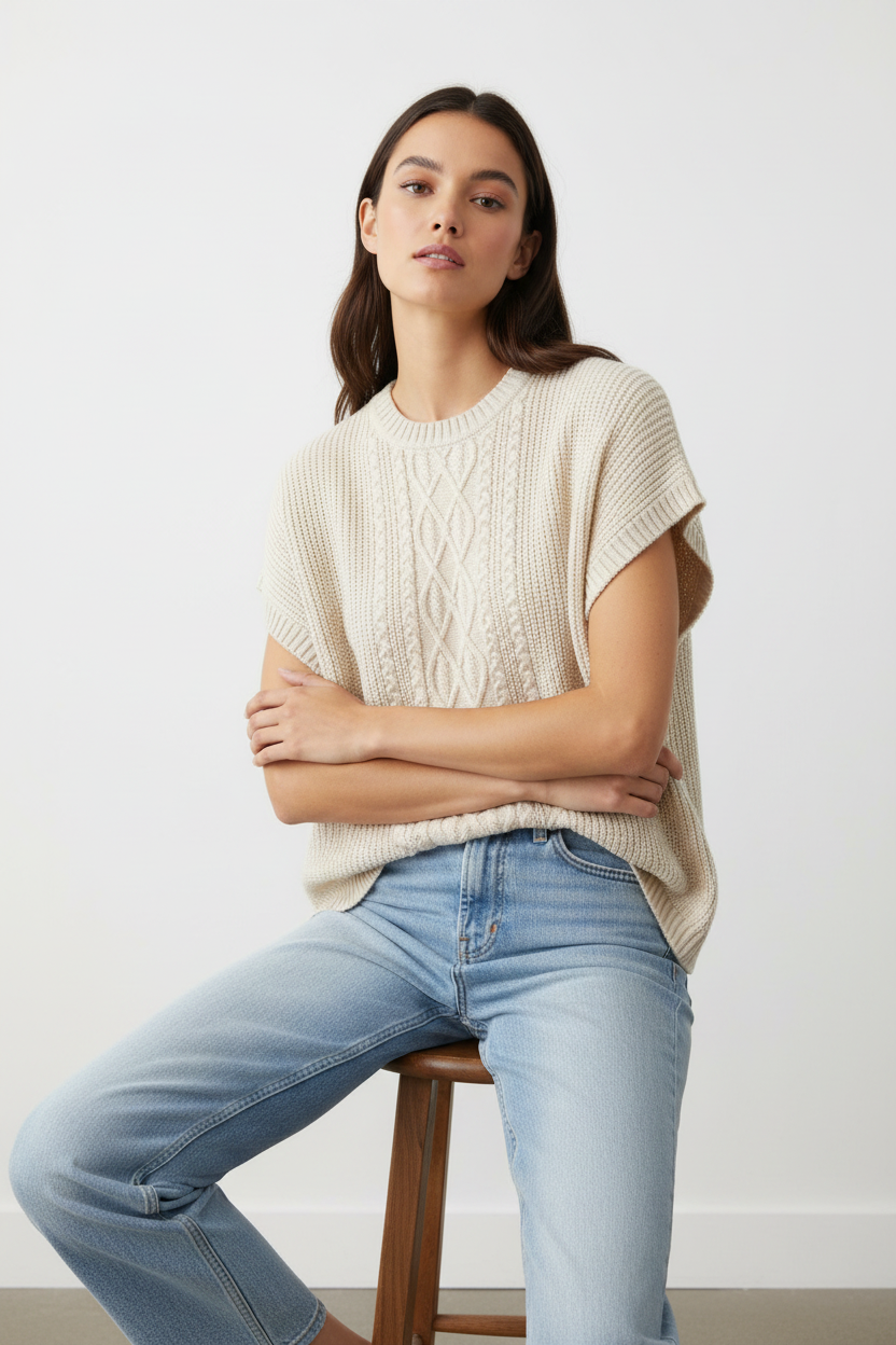 Khaki Knitted Sweater Vest Easel et19088