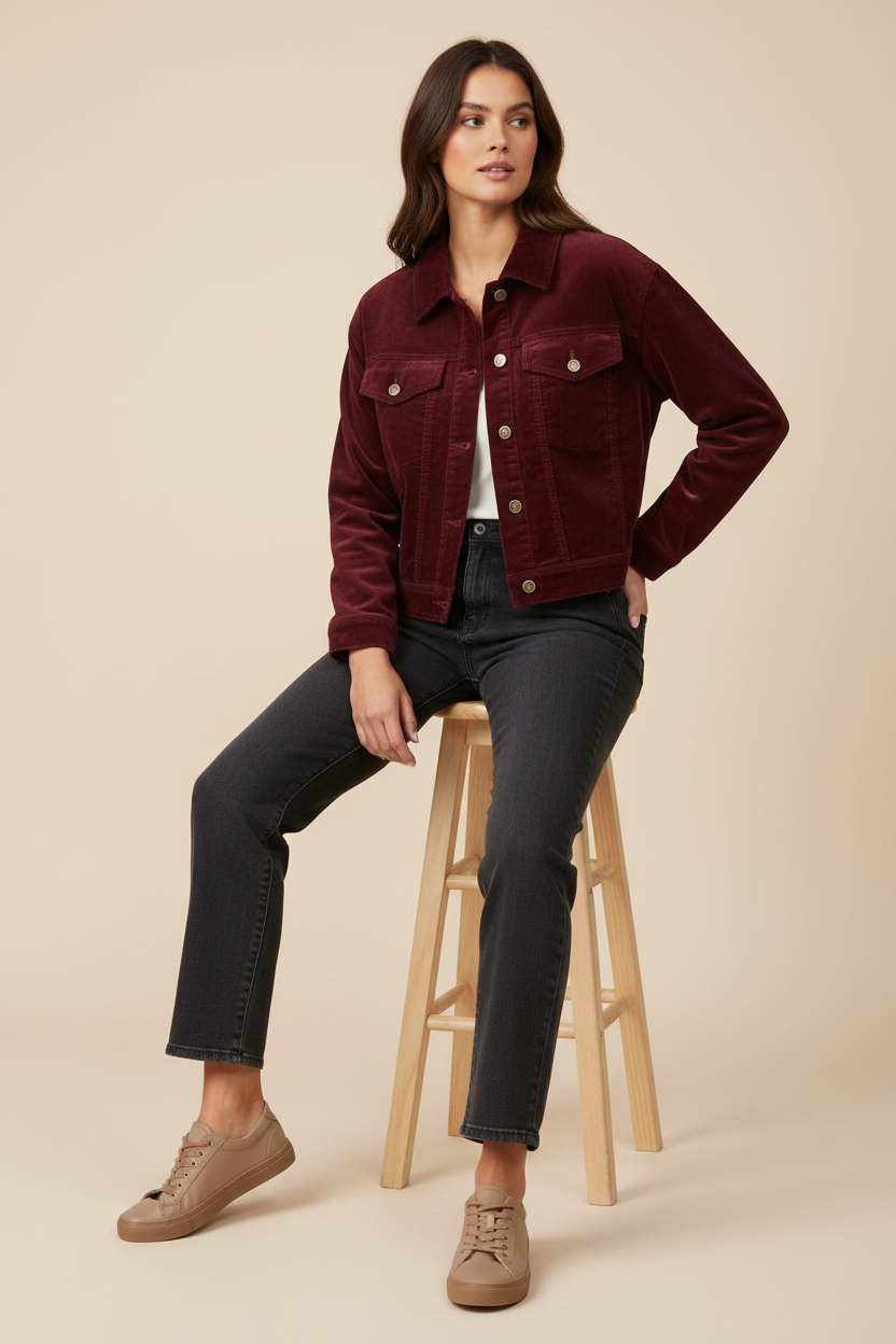 Tribal Burgundy Textured Button-Front Jacket Tribal 2306O-3779-0009