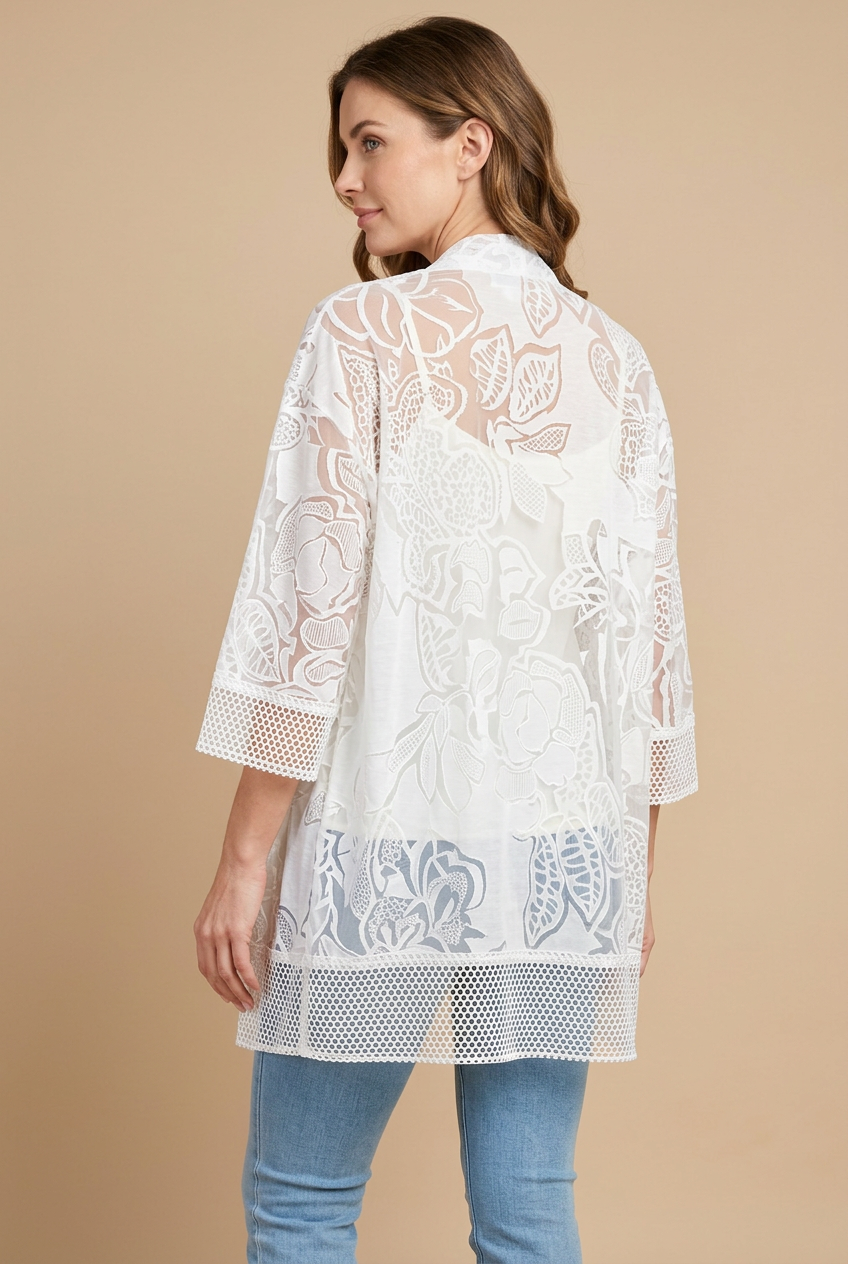 Kamana - Bloom Sheer Kimono - Ivory - KV26147